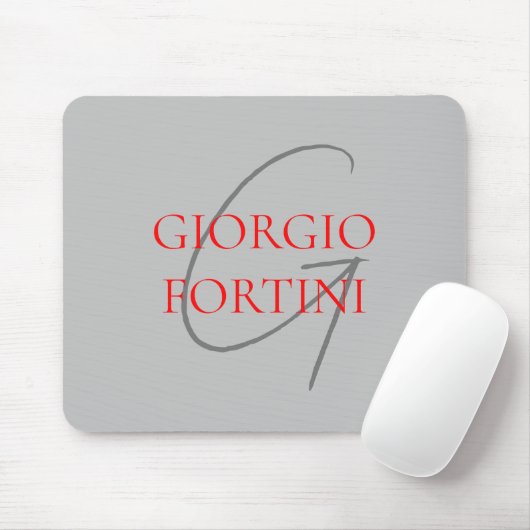 Gray Red Your Name Initial Monogram Modern Mousepad (Mit Mouse)