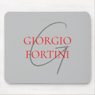 Gray Red Your Name Initial Monogram Modern Mousepad