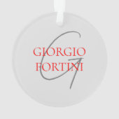 Gray Red Your Name Initial Monogram Modern Ornament (Rückseite)