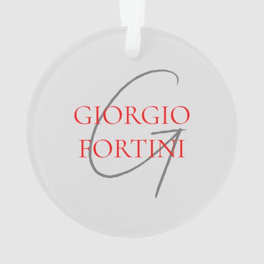 Gray Red Your Name Initial Monogram Modern Ornament (Rückseite)