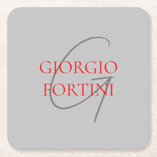 Gray Red Your Name Initial Monogram Modern Rechteckiger Pappuntersetzer (Vorderseite)