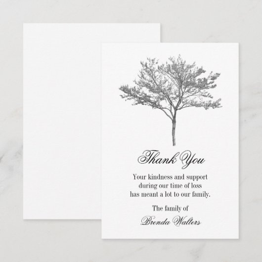 Gray Redbud Tree Beerdigung Danke Karte (Vorne/Hinten)
