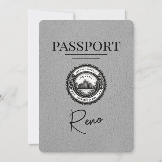 Gray Reno Passport Hochzeitseinladung Einladung (Rückseite)