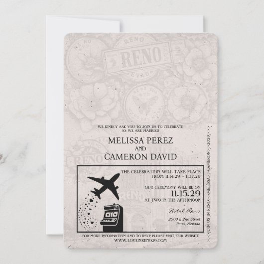 Gray Reno Passport Hochzeitseinladung Einladung (Vorderseite)