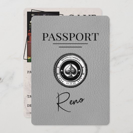 Gray Reno Passport Save the Date (Vorne/Hinten)