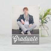 Gray Retro Bold Typografy Foto Abschluss Einladung (Stehend Vorderseite)