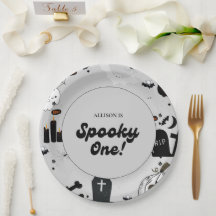 Gray Retro Grooy Spooky Ein Halloween 1. Geburtsta