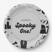 Gray Retro Grooy Spooky Ein Halloween 1. Geburtsta Pappteller (Vorderseite)
