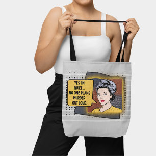 Gray Retro Pop Art Shy Girl Sarcastic Phrase Tasche