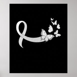 Gray Ribbon Butterfly Gehirn Krebs Bewusstsein Mon Poster