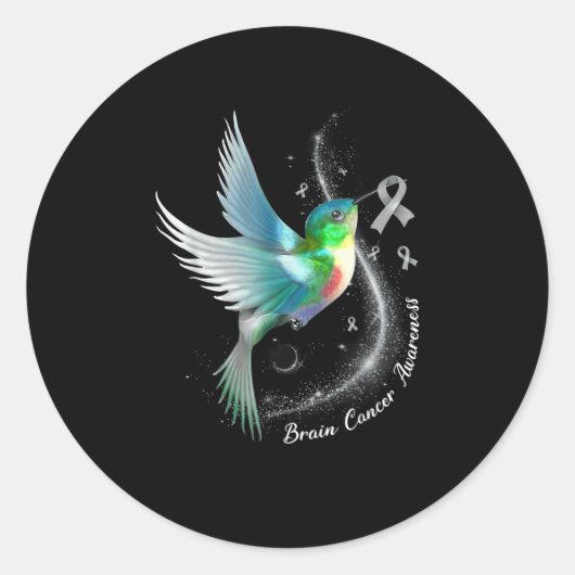 Gray Ribbon Hummingbird Brain Cancer Awareness Mon Runder Aufkleber (Vorderseite)