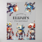 Gray Robots Tech Gear Builder Birthday Party-Zeich Poster (Vorne)