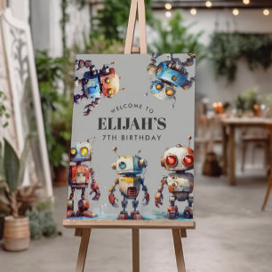 Gray Robots Tech Gear Builder Birthday Party-Zeich Poster