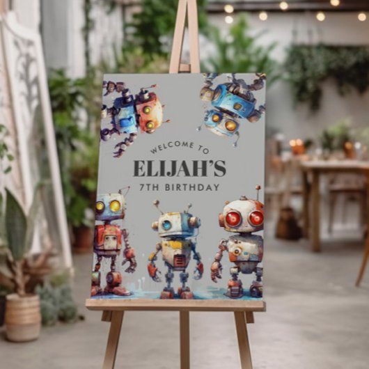 Gray Robots Tech Gear Builder Birthday Party-Zeich Poster