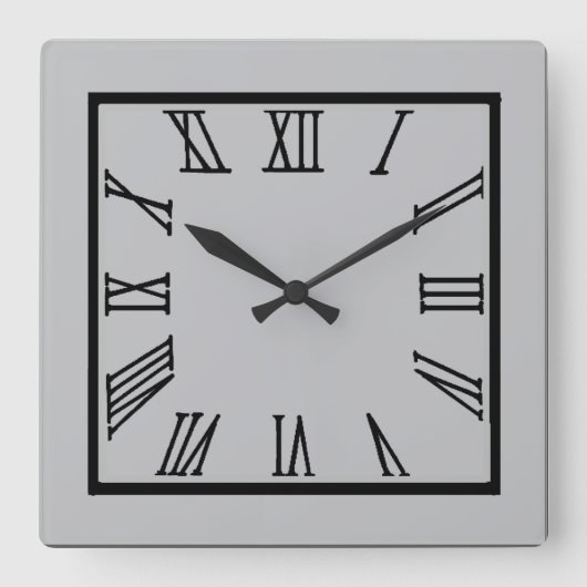 Gray Roman Numeral Quadratische Wanduhr (Vorderseite)