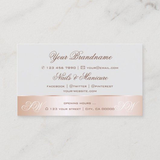 Gray Rose Gold Deco Niedliche Blume mit Initialen Visitenkarte (Rückseite)