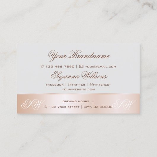 Gray Rose Gold Decoder Niedliche Blume mit Monogra Visitenkarte (Rückseite)