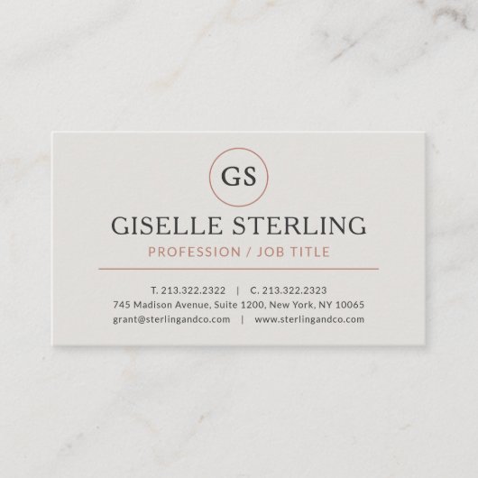 Gray Rose Gold Luxus Minimalistisch Beruflich Visitenkarte (Vorderseite)