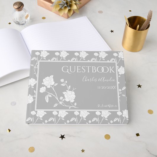 Gray Rose Wedding Guest Book Gästebuch (Vorderseite Offen)