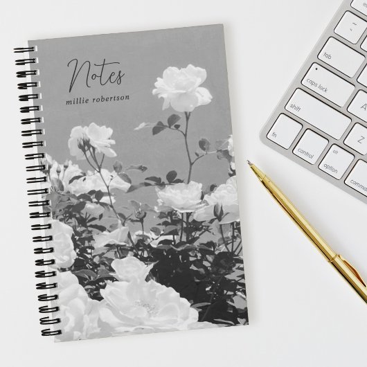Gray Roses Floral Garden Custom Spiral Notebook Notizblock