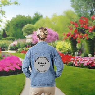 Gray Round Business Brand on Women's Denim Jacket Jeansjacke