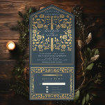 Gray Royal Medieval Fantasy Sword Wedding All In One Einladung<br><div class="desc">Feiern Sie Ihren besonderen Tag mit diesem königlich-mittelalterlichen Schwert Hochzeitsdesign. Das Design auf der Rückseite des Einladens ist KEINE echte Goldfolie. Sie können dies durch einen Klick auf "PERSONALISIEREN" weiter anpassen.</div>