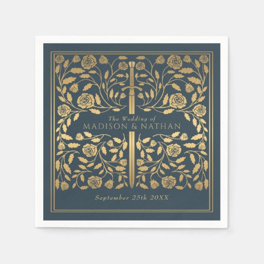 Gray Royal Medieval Gold Sword Wedding Serviette (Vorderseite)