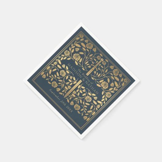 Gray Royal Medieval Gold Sword Wedding Serviette (Ecke)
