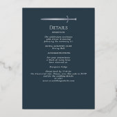 Gray Royal Medieval Silver Sword Wedding Details Folieneinladung (Rückseite)