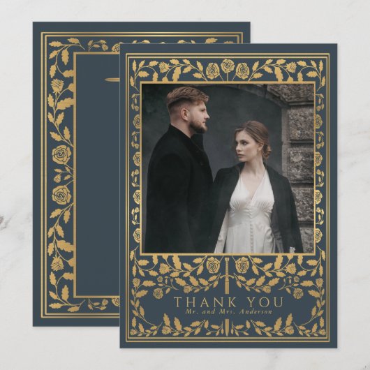 Gray Royal Medieval Sword Wedding Dankeskarte (Vorne/Hinten)