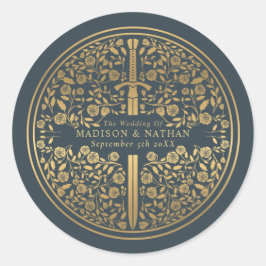 Gray Royal Medieval Sword Wedding Runder Aufkleber