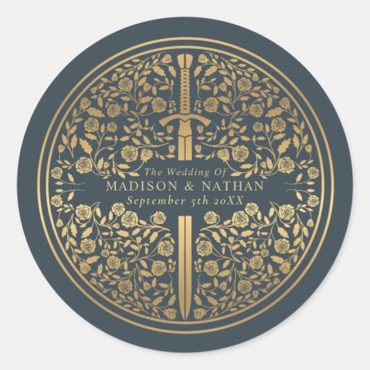 Gray Royal Medieval Sword Wedding Runder Aufkleber (Vorderseite)