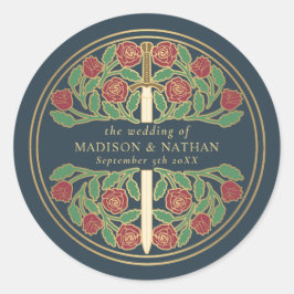 Gray Royal Medieval Sword Wedding  Runder Aufkleber