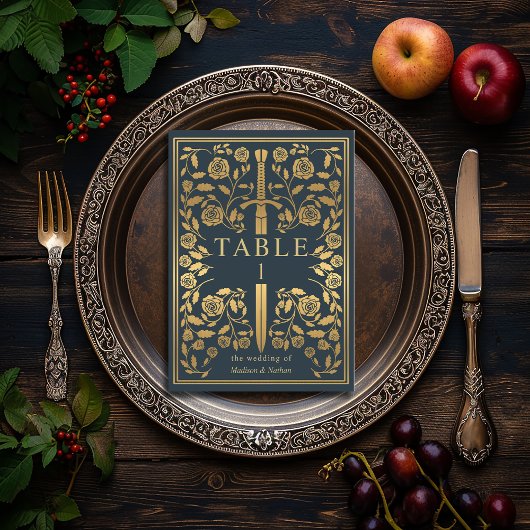 Gray Royal Medieval Sword Wedding Tischnummer