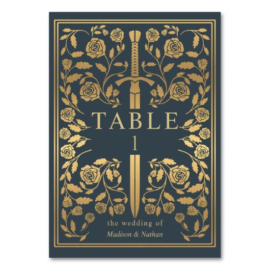 Gray Royal Medieval Sword Wedding Tischnummer (Vorderseite)