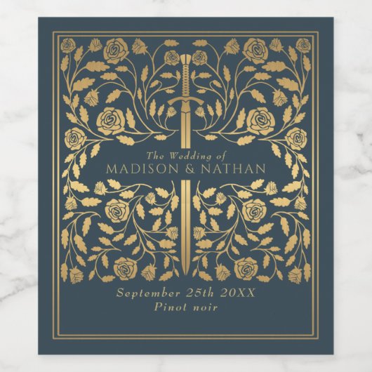 Gray Royal Medieval Sword Wedding Weinetikett (Einzelnes Label)