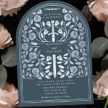 Gray Royal Mittelalterliches Silberschwert Hochzei Einladung<br><div class="desc">Set den Ton für deine mittelalterliche Fantasy-Hochzeit mit einem kühnen Bogen-Einladung-Design - ein großes silbernes Schwert umgeben von Blumen vor grauem Hintergrund. Ideal für Paare,  die von einer epischen,  romantischen Feier träumen. Machen Sie Ihre Liebe von Anfang an legendär! HINWEIS: Das Silber in diesem Design ist NICHT real Folie.</div>