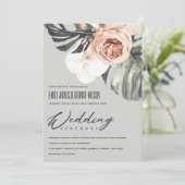 GRAY RUST FLORAL MONSTRERA LEAF WEDING INVITE DANKESKARTE (Stehend Vorderseite)