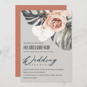 GRAY RUST FLORAL MONSTRERA LEAF WEDING INVITE DANKESKARTE (Vorne/Hinten)