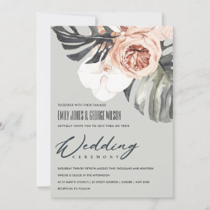 GRAY RUST FLORAL MONSTRERA LEAF WEDING INVITE DANKESKARTE