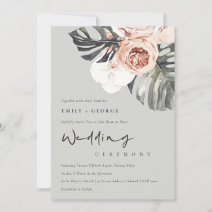 GRAY RUST FLORAL MONSTRERA LEAF WEDING INVITE DANKESKARTE