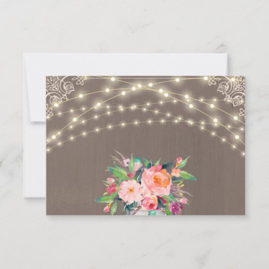 Gray Rustic Blume Mason Jar String Lights RSVP Karte (Rückseite)