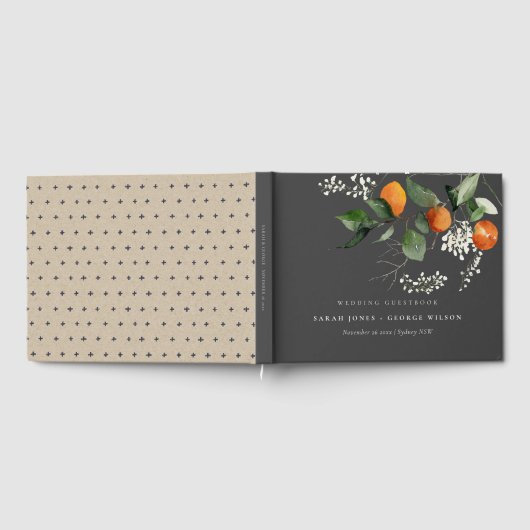 Gray Rustic Boho Orange Blossom Botanische Hochzei Gästebuch (Voll)