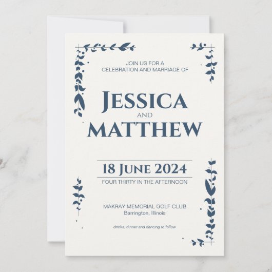 Gray Rustic Botanical All-in-One Hochzeit Einladung (Vorderseite)