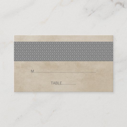 Gray Rustic Damask Wedding Platzkarte (Vorderseite)