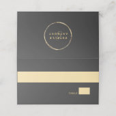 Gray Rustic Gold Circle Frame Ampere und Hochzeit Platzkarte (Außenseite Aufgefaltet)