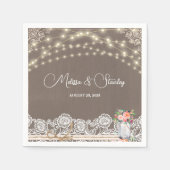 Gray Rustic Lace String Light Mason Jar Wedding Serviette (Vorderseite)
