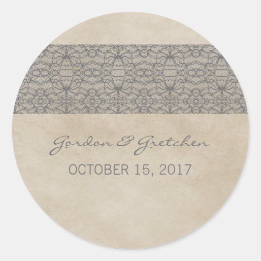 Gray Rustic Lace Wedding Stickers (Vorderseite)