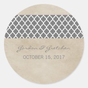 Gray Rustic Quatrefoil Wedding Stickers