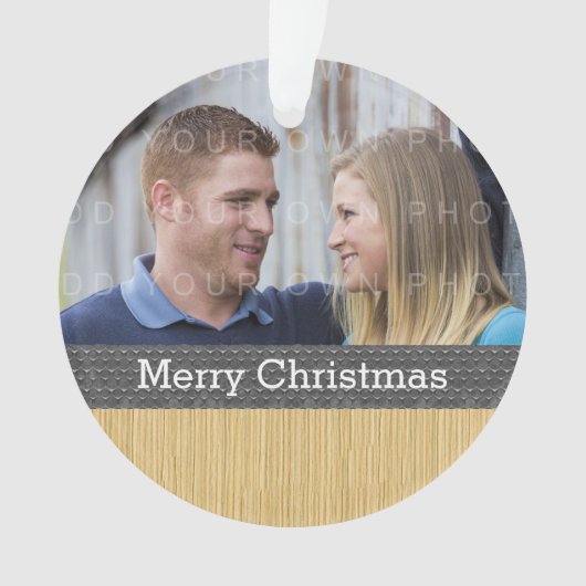 Gray Rustic Weihnachts-Foto Ornament (Vorderseite)